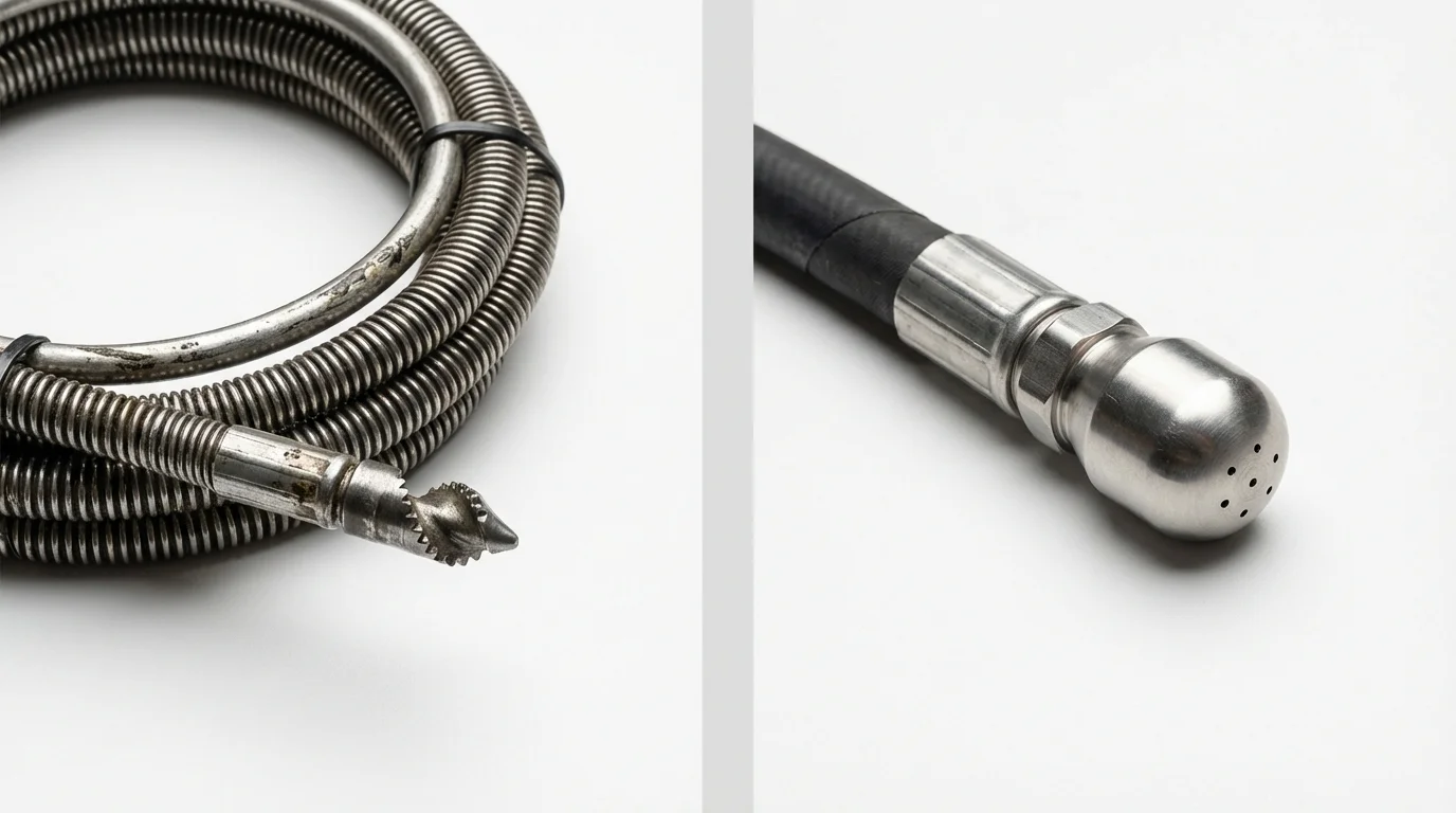 Drain snake cable and hydro jetting nozzle used for drain cleaning in Evergreen, AL
