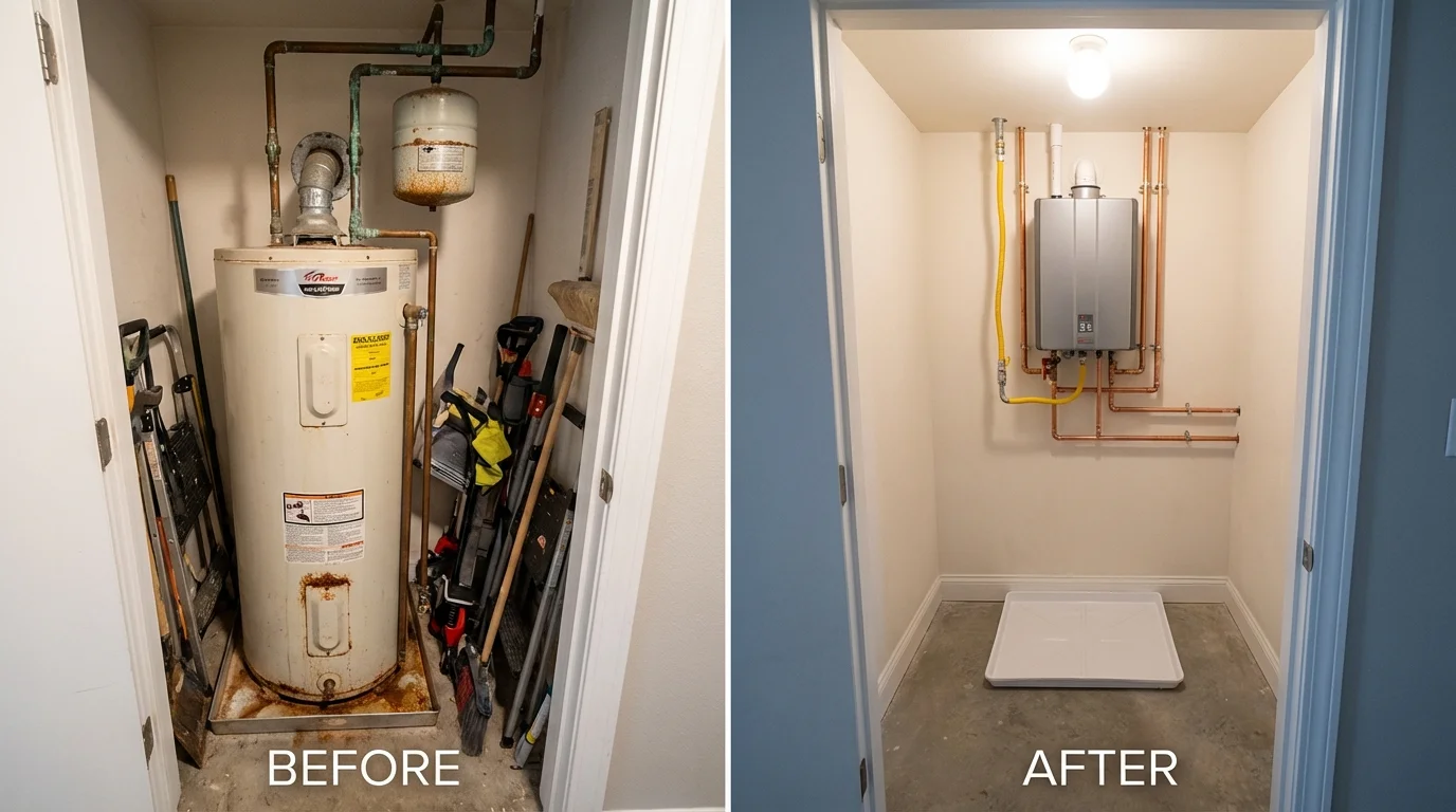 Tank water heater versus wall-mounted tankless unit comparison for Evergreen, AL homeowners