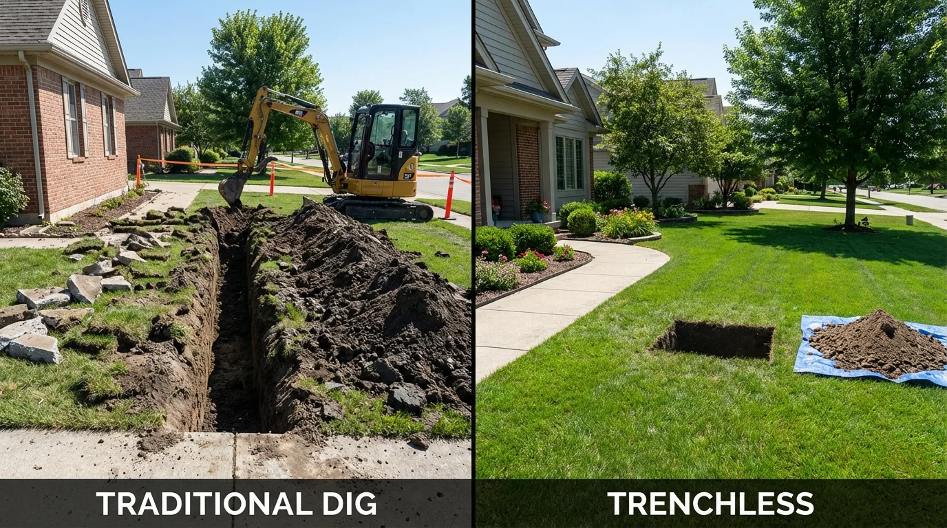 Trenchless sewer repair with minimal yard damage versus traditional excavation in Evergreen, AL